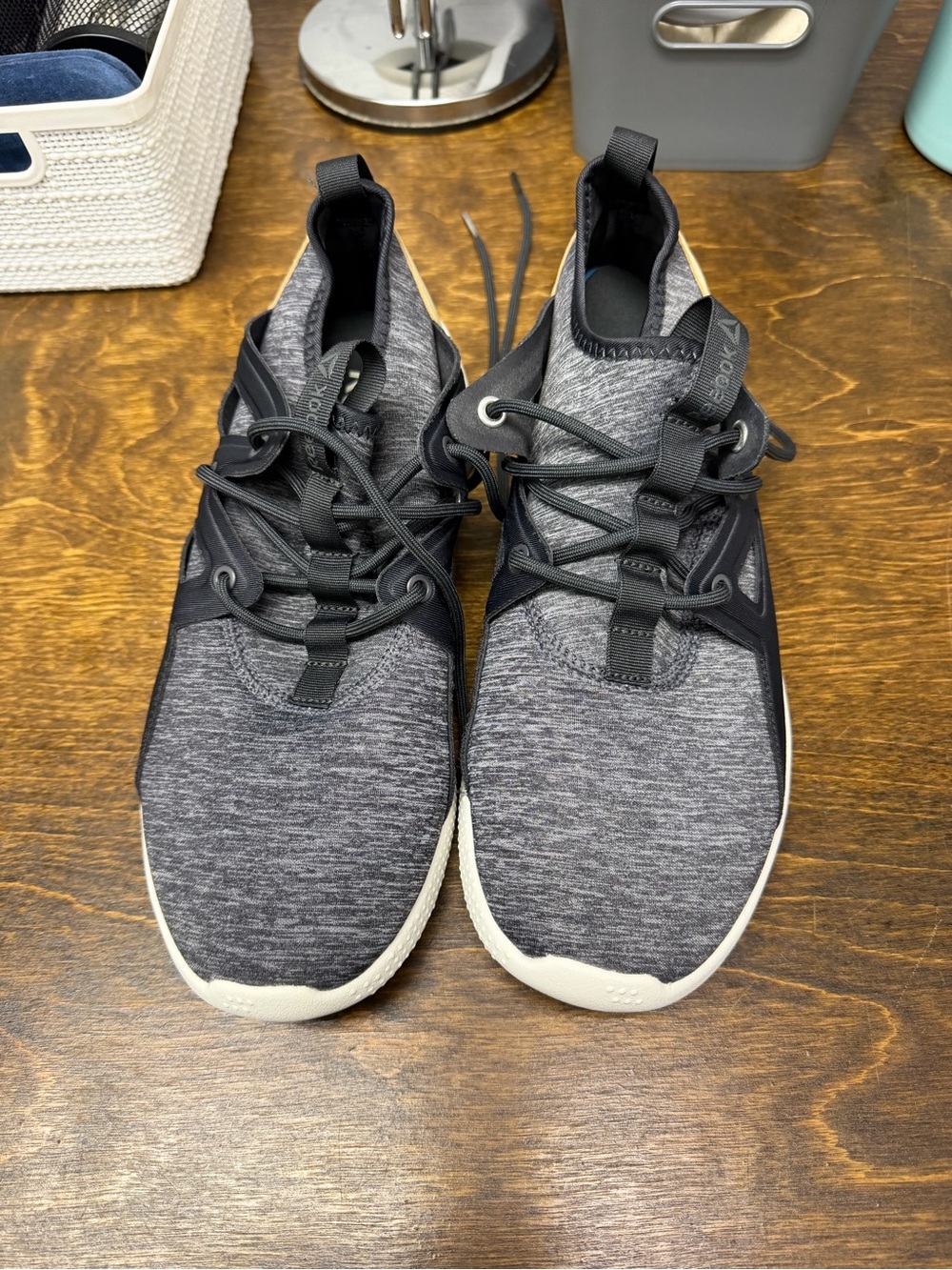 Reebok Women’s Heathered Dark Gray and Black Knit Sneakers